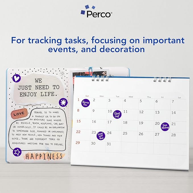Perco Purple 1-Inch Round Circle Dot Sticker Labels with Easy Peel Perforation - 1,000 Labels per Roll - Strong Adhesion, Vibrant Colors for Organizing, Crafting & More - Made in USA