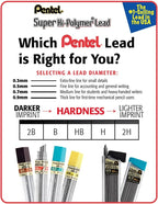 Pentel Super Hi-Polymer Lead Refills, (0.5 mm), Fine, HB, Pack of 3, 90 Pieces of Lead (C25BPHB3-K6)