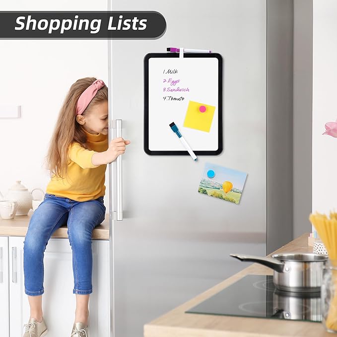 VUSIGN Small White Board Dry Erase, 8.5'' x 11'' Magnetic Dry Erase Board, Mini Whiteboard with Markers for Students, Fridge, Wall, Locker, Black