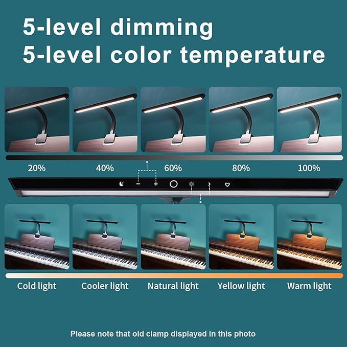 AETEE Piano Lights for Digital Piano and Grand Piano, Professional Led Clip lamp with Ambient Light, Memory Function,Piano Lamps for Sheet Music, Eye-Care 5 Levels Color Temperatures 5 Levels Dimming