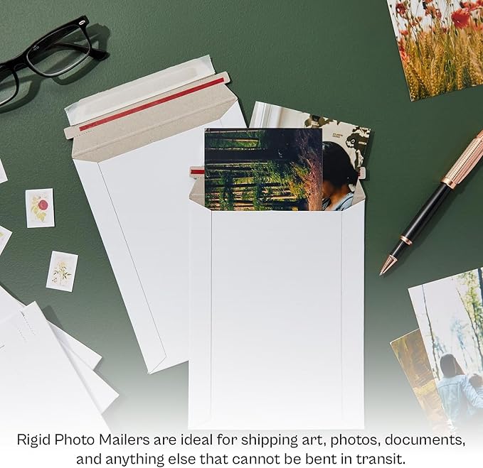 PSBM 100 PCS 7 x 9 Inch White Rigid Photo Mailers, Cardboard Shipping Envelopes, Mailers for Shipping Photos, CDs, Documents, Catalogue, Or any Flat Object