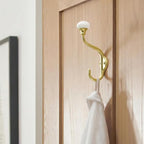 TUNNY Coat Hooks - 5 Pack Brushed Gold Towel Hooks Robe Hooks Decorative Wall Hooks for Bathroom Bedroom Kitchen Towel Robe Clothes Cabinet Closet Bathroom Hardware