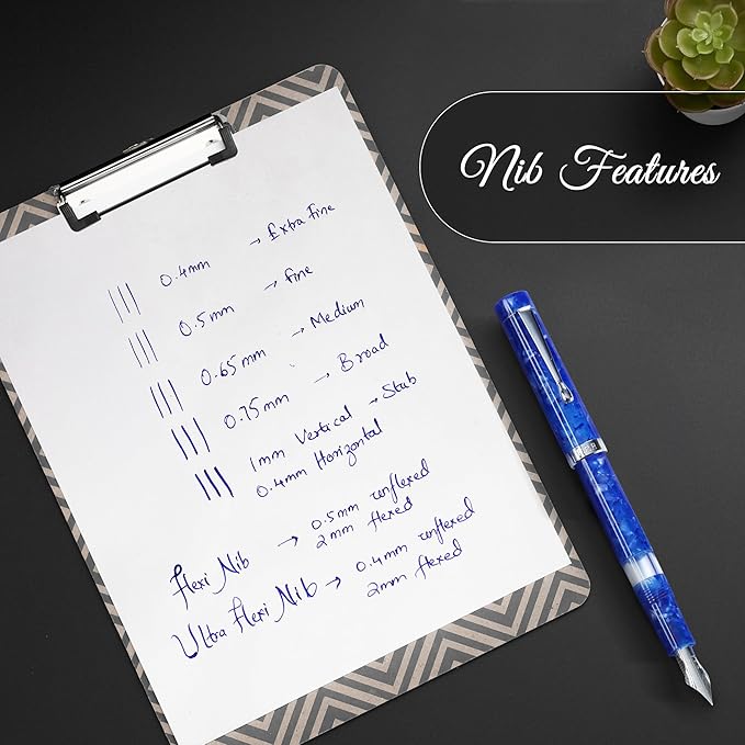 Jaipur V2 Piston Filled Refillable Fountain Pen - Blue Ultra Flex Cursive Pen w/Stainless Steel Nib - Luxury Pens w/Acrylic Body & Ebonite Feed - Fountain Pens for Journaling & Calligraphy