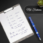 Jaipur V2 Piston Filled Refillable Fountain Pen - Blue Ultra Flex Cursive Pen w/Stainless Steel Nib - Luxury Pens w/Acrylic Body & Ebonite Feed - Fountain Pens for Journaling & Calligraphy