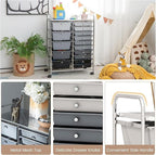 LDAILY 15 Drawer Rolling Storage Cart, Rolling Cart with Drawers for Classroom, Art Supply Craft Organizer on Wheel with Metal Frame & Handles for Home Office School