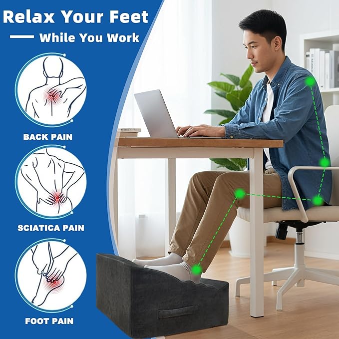 XYRONICA Foot Rest for Under Desk at Work, Comfortable Office Footrest, Ergonomic Foot Stool for Long Sitting with Curved Design Relieves Leg Pressure (Dark Gray)