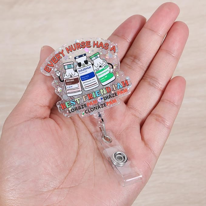 Every Nurse Has A Best Friend PAM Funny Nurse Badge Reel, Cute Retractable ID Card Badge Holder, Name Tag Medical Badge Clip for RN LPN ICU ER Critical Care Nursing Student Doctor Medical Worker
