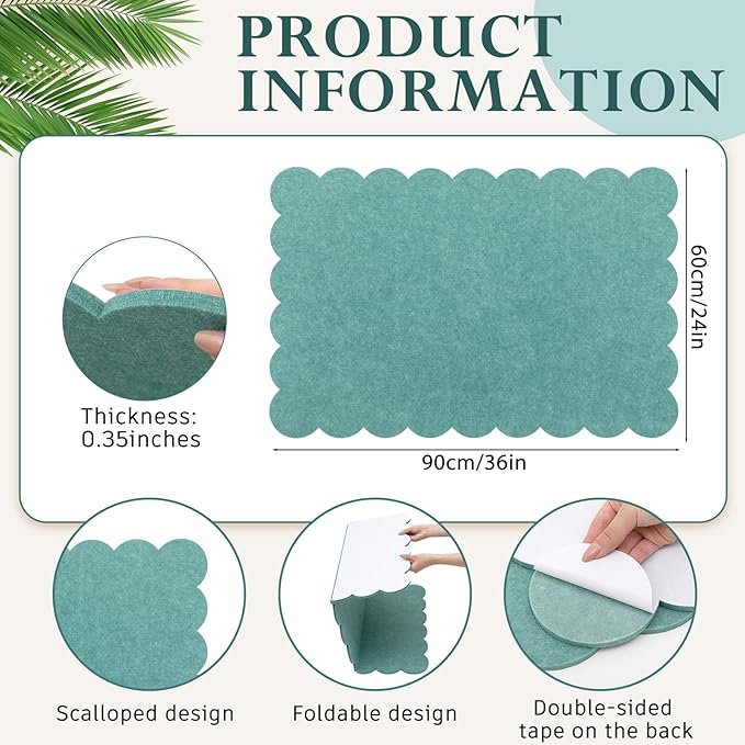 Mooliwe Scalloped Felt Bulletin Board 36 x 24 Inches Foldable Sage Green Pin Cork Board Alternative for Wall, 3' x 2' Trifold Christmas Picture Vision Self Adhesive Bulletin Decorative