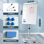Rolling Whiteboard Magnetic Writeboard 40"x28" Flip Chart with 5 Wheels Easel-Style Dry Erase Boards Message Bulletin Board (White)