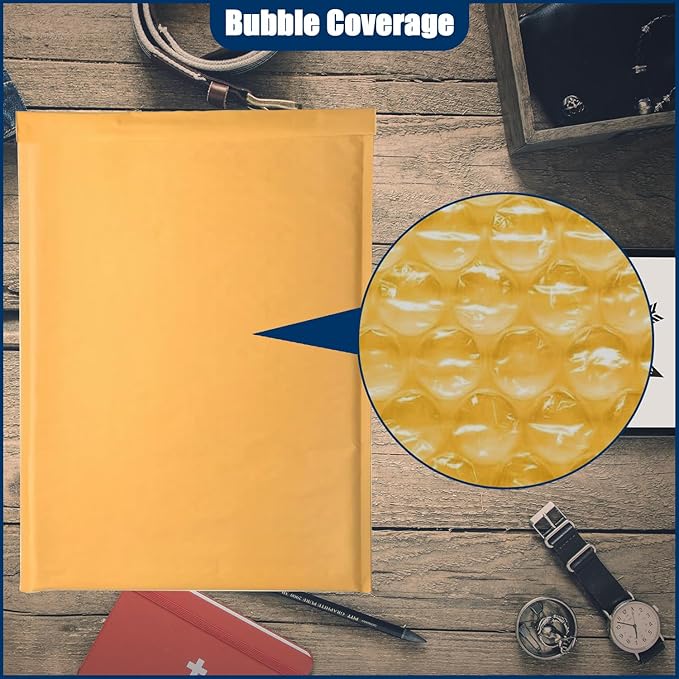 PRIMPKG Bubble Mailer Envelopes, 25 Pack Kraft Padded Envelopes, Large Bubble Mailers 10.5x15 Inch, Self-Seal Shipping Envelope, Tear-Resistant Mailing Envelope Padded