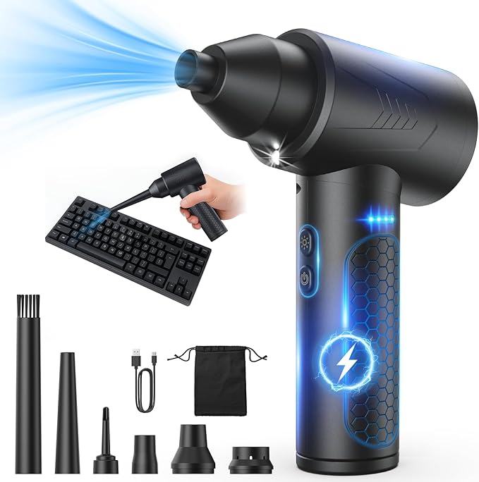 LOXP Electric Air Duster – 150000RPM Powerful Compressed Air Duster with LED Light, 3 Gears, 7500mAh Battery & Fast Charging, Rechargeable Air Blower for Computer, Keyboard, PC, Car, House & Outdoor