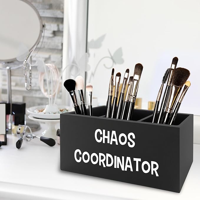 XPH Chaos Coordinator Black Pen Pencil Holder Organizer for Desk, Thank You Gifts for Women Men Coworkers Boss Leader Manager, Appreciation Gifts Wooden Box Sign for Office Tabletop Decorations