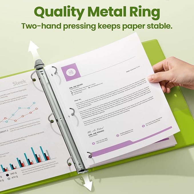 SUNEE 3 Ring Binder 1.5 Inch 1 Pack, Clear View Binder Three Ring PVC-Free (Fit 8.5x11 Inches) for School or Office Supplies, Tender Green