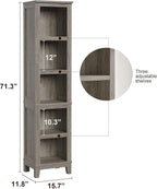 IDEALHOUSE 71" Farmhouse Bookshelf w/Adjustable Shelves & 31.5 in Whidth, 5 Tier Tall Bookshelf with Wooden Legs, Vintage Wooedn Book Shelf for Living Room Office (Gray, 71.3" H x 15.7" W x 11.8" D)