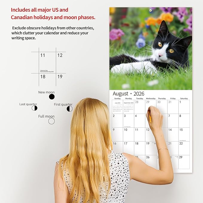 2026 Wall Calendar,Calendar 2026, November 2025 - December 2026, Wall Calendar Tuxedo Cats, 12" x 24" Opened,Full Page Months Thick & Sturdy Paper for Calendar Organizing & Planning