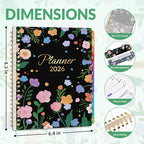 GNL 2026 Planner, Weekly and Monthly Planner January - December 2026, 6.4" x 8.3" Monthly Agenda Planner with Waterproof Flexible Cover, Spiral Binding Notebook with Tab, Pockets, Bookmark, Flower