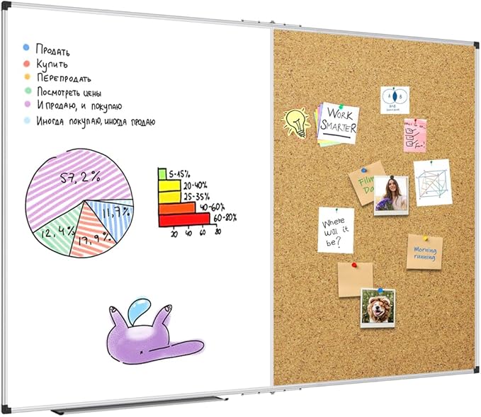 XBoard Extra Large Magnetic White Board and Bulletin Corkboard Combination, 72 x 48 Inch Foldable Dry Erase & Cork Combo Board for Wall with Aluminum Frame, 6' x 4' Notice Memo Board Pin Vision Board