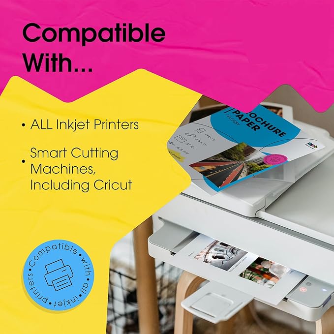 PPD Double Sided Photo Paper, Glossy Brochure Paper 8.5 x 11 for Inkjet Printer, 140 gsm, 6.2 mil Thick for Magazine, Flyer, Presentation, Program, Instant Dry & Water Resistant (50 Sheets)