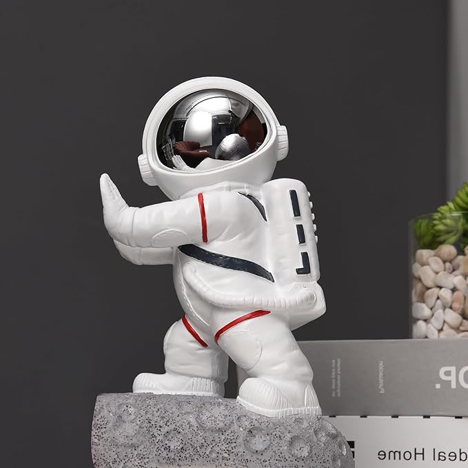Kakizzy Space Theme Bookends - Astronaut Kids Book Stoppers, Heavy Duty Resin Bookends for Shelves (D-Silver Color)