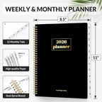 SUNEE 2026 Planner, Weekly and Monthly Calendar Planner, January 2026-December 2026, Daily Agenda with Tabs, Note Pages, Spiral Binding, 8.5"x11", Black