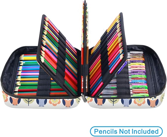 YOUSHARES Colored Pencil Case 220 Slots Pen Case Organizer With Handy Wrap & Zipper, Multilayer Holder for Prismacolor Colored Pencils & Gel Pen (Cartoon Owl)