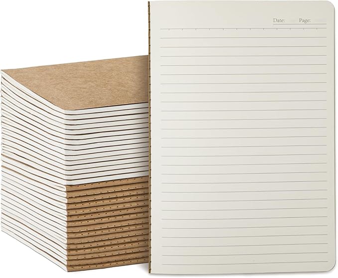 Foliom 30 Pack Kraft Notebooks Bulk A5, 60 Pages Lined Ruled Journals, 8.3x5.5 Inches, Natural Kraft Cover Composition Notebooks for School Office Students Artists