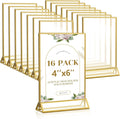 Smarpau 16 Pack 4x6 Acrylic Sign Holder with Gold Frame Table Number Holders Clear Picture Frames Flyer Stands Tables Menu Holder for Restaurant