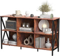 Horizontal Bookshelf Bookcase,Cube Storage Organizer Shelf,Industrial Wide Bookcase with Storage,Low Short Wide Cubby Shelves,Rustic Farmhouse Shelf for Office Bedroom Living Room,47 in(Brown,6 Cube)