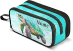 BOENLE Custom Sea Turtle Teal Pencil Case Box Boys Girls Personalized Name Large Pencil Pouch Stationery Pen Bag Organizer for Kids Adults School Office