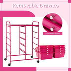 GOFLAME 10-Drawer Rolling Storage Cart, Art Craft Storage Organizer on Wheels, Multipurpose Movable Utility Cart for School, Office and Home, Hot Pink