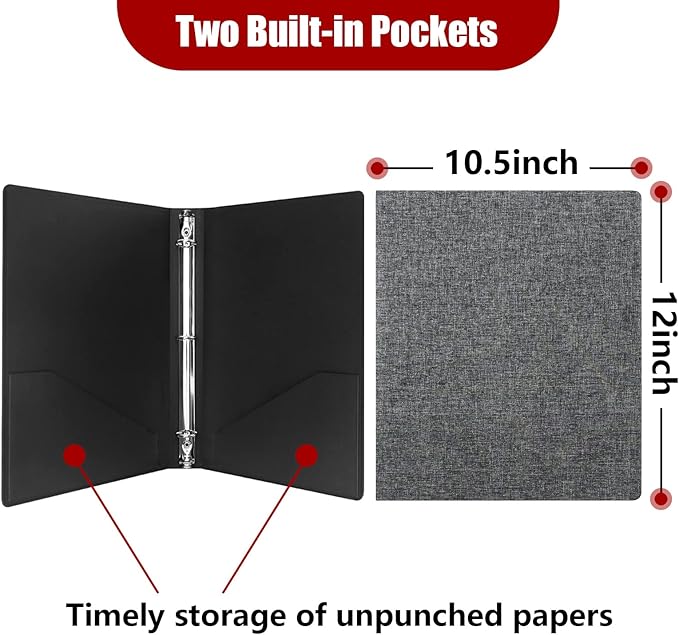 Vienrose 3 Ring Binder 1 Inch Round Rings with Linen Fabric Cover, Fits 8.5 x 11 Inch Paper, Durable Organizer for School, Office, Home, Recipes, Darkgrey