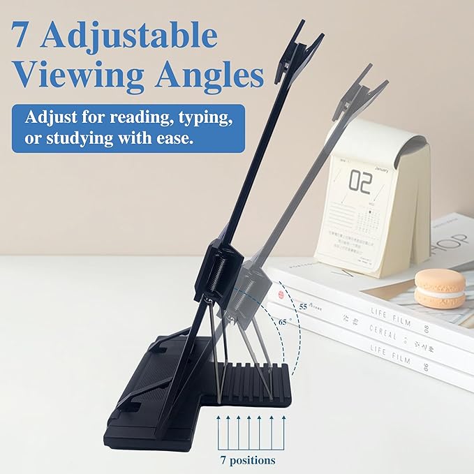 Keenjorika Desktop Document Book Holder with 7 Adjustable Positions, Black Document Holder for Desk, Paper Holder Copy Stand Holder for Speech, Paper Holder Stand for Desk Typing, Angle Adjustable
