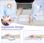 MOSISO Desk Pad Mat Keyboard Mouse Pad Set, Large Gaming Mouse Pad&Keyboard Wrist Rest&Mouse Pad with Wrist Rest&Coaster, Ink Petals Ergonomic Non-Slip Mousepad with Memory Foam for Home Office,Blue