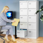 AFAIF 5 Drawer File Cabinet with Lock, Metal Filing Cabinets for Home Office, Vertical White Locking File Caninet, Steel Narrow Five Drawer File Cabnet for Letter/Legal / A4 / B4- Assembly Required