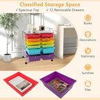 HAPPYGRILL 12-Drawer Rolling Storage Cart, Multipurpose Organizer Cart for Home Office School, Utility Cart with Wheels, (Colorful)
