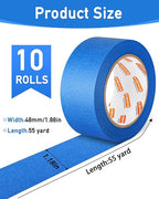 KIWIHUB 10 Rolls Painters Tape 2 inch Wide, Blue Painters Tape Bulk, Blue Masking Tape for Multi Purpose, Wall Painting, Home Improvement, DIY Crafts, 1.88 Inch x 550 Yards