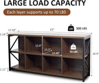 VAKATRELL 8 Cube Storage Organizer Bookshelf, Industrial Horizontal Bookcase, Accent Cubby Shelf, Media Console Table for Living Room, Home Office, 13.6" D x 63" W x 30.9" H, Brown Walnut