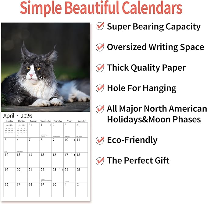 2026 Wall Calendar,Calendar 2026, November 2025 - December 2026, Wall Calendar Tuxedo Cats, 12" x 24" Opened,Full Page Months Thick & Sturdy Paper for Calendar Organizing & Planning