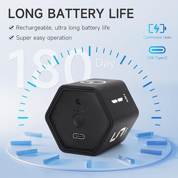 Exlliy Productivity Timer 1, 5, 10, 30, 60 Minutes Preset, Desk Cube Timer with Gravity Sensor/Mute/Vibration for ADHD, Work, Study, Kitchen, Back to School (1, Black)
