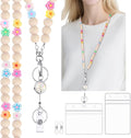 Teacher Lanyard with ID Holder Flower Cute Wooden Beaded Lanyards for ID Badge Holders Retractable Badge Reel Keys Eyeglass Chains for Women