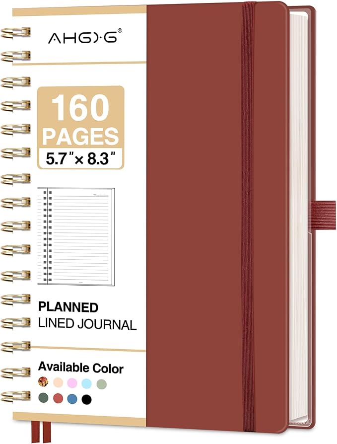 AHGXG Spiral Journal Notebook, 160 Lined Pages, A5 Medium Size (5.7'' x 8.3''), for Men & Women, Journaling, Writing, Work & Office, Hardcover, 100 GSM Thick Paper (Wine Red)