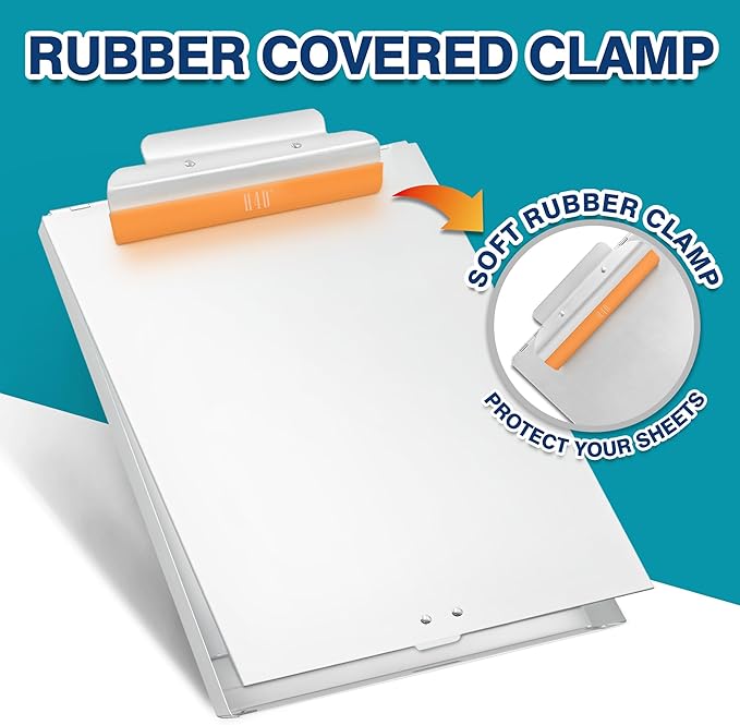 H4D Aluminum Clipboard with Storage, Metal Form Holder, Rubber Covered Clip Protects Paper and No Indentations Left, Letter Size