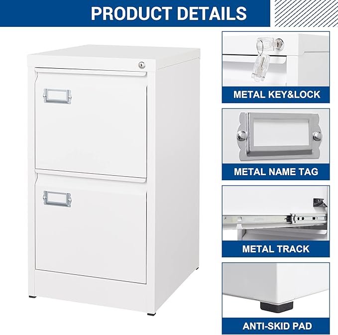 Fesbos 2 Drawers Vertical File Cabinets - 17.8" Deep Lockable Filing Cabinet - Metal Storage Cabinets for Home Office to Hanging Files Letter/Legal/F4/A4 Size