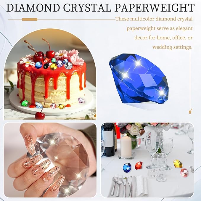 PATIKIL 5 Pcs Diamond Crystal Paperweight, 30mm / 1.18 Inch Crystal Paperweight Paper Weight for Home Office Desktop Table Decor Wedding Party Jewelry Ornaments, Dark Blue