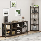 FATORRI 8 Cube Storage Organizer Bookshelf, 62 Inch Rustic Wood Horizontal Bookcase, Industrial Cube Long Book Shelf for Living Room (Walnut Brown)