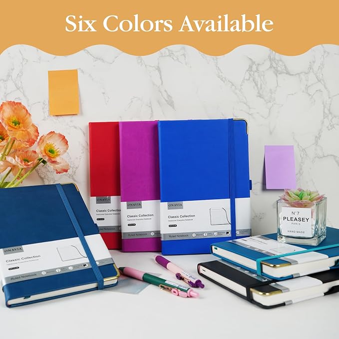 ONAVIA A5 Lined Journal Notebook - 100 GSM Thick Paper, 6 Pack Hardcover Journaling Notebooks for Writing, Work, Travel, School, College Ruled Journals for Women Men, PU Leather Note Books, 5.5”x8.3”