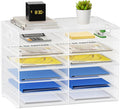 Lavatino 12 Compartments Paper Organizer for Desk, Mesh Literature Organizer, Mail File Sorter Tray with Handle, Desktop Mailbox for Office Classroom Home - White