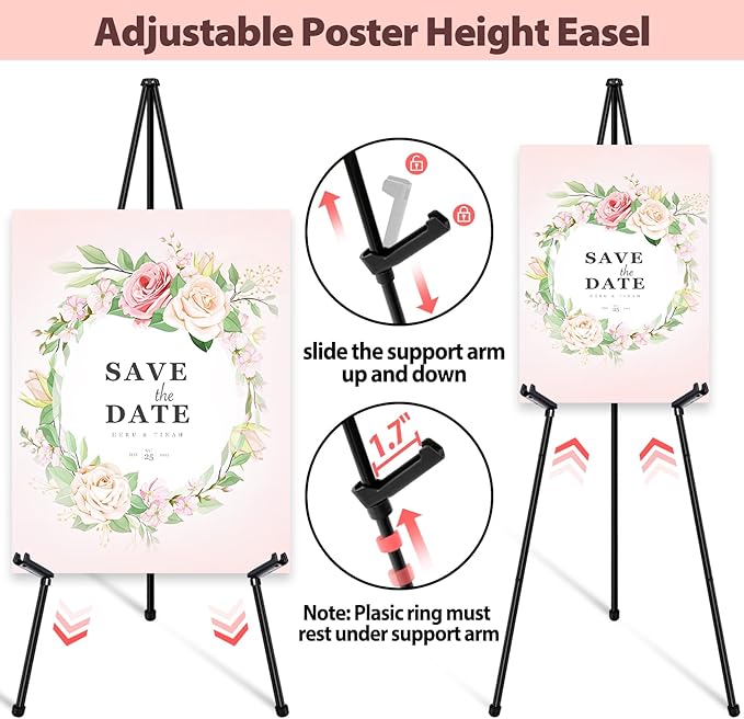 VAIIGO Black Easel Stand for Wedding Signs, Posters & Paintings - 63" Adjustable Portable Display Easel for Welcome Signs, Art Canvas, Pictures - Folding Tripod Stand with Carry Bag (1 Pack)