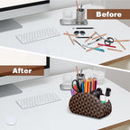 Remote Control Holders Organizer Box with 5 Compartment PU Leather Multi-functional Office Desk Storage Caddy Store Tv Remote for Media Player,Brush,Pencil,Glassees&Office Supplies (Triangle print)