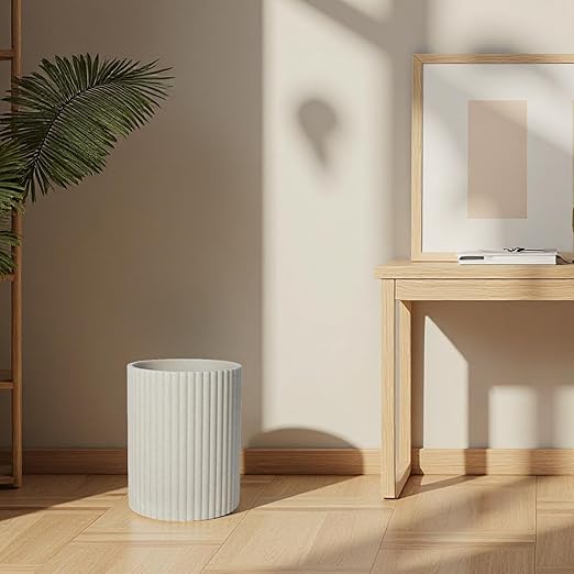 DoveeDosa Beige Luxury Stone Bathroom Trash Can, Modern Bathroom Office Trash Can, Resin Wastebasket, Garbage Receptacle Bin for Bathrooms, Offices, Powder Rooms, Kitchens (Beige)